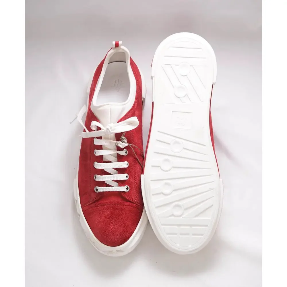 $595 ELEVENTY - Red Suede / White Classic Low-Top Sneaker - 11 US (44EU)